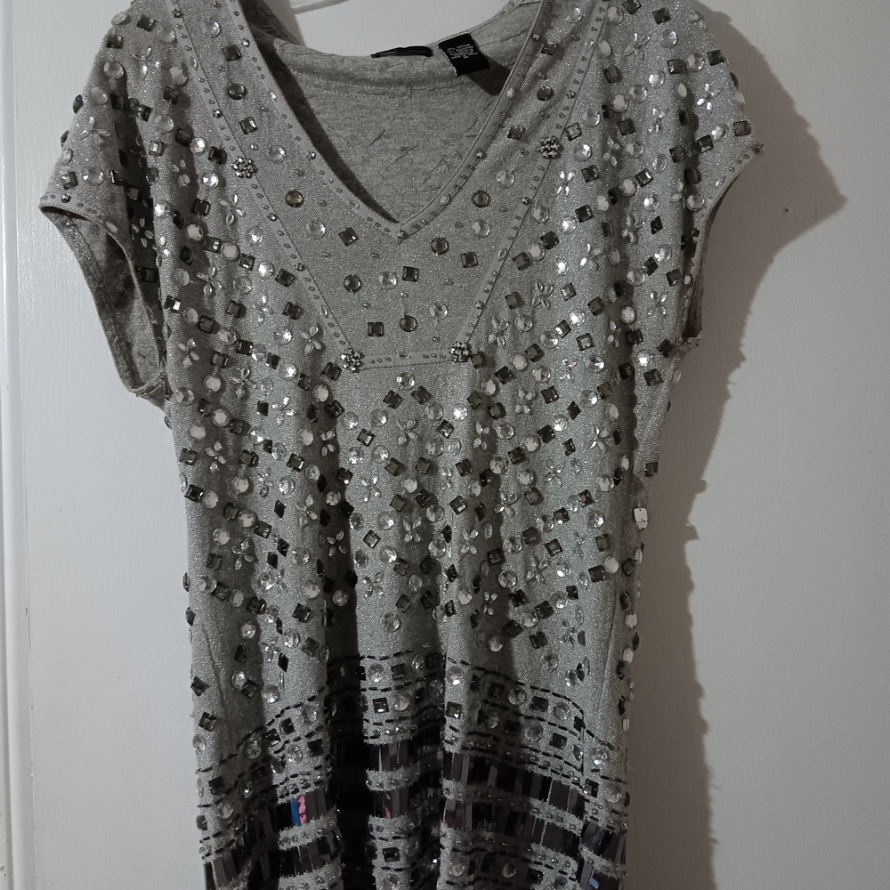 Moda International Silver Sequin Short Sleeve Top